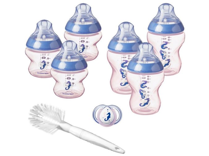 Tommee Tippee novorozenecká startovací sada Girl modrárůžová (6x lahvička, kartáč, šidítko) (1)