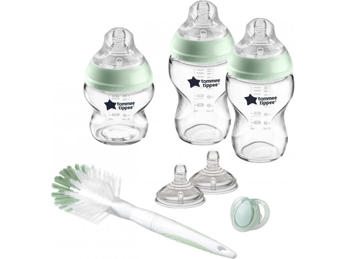 Tommee Tippee skleněná sada lahviček C2N s kartáčem, šidítkem a náhradními savičkami (1)