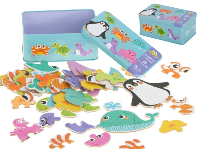 Puzzle v plechové krabičce mořská zvířátka 25 dílků (4)