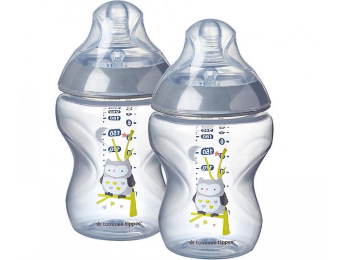 Tommee Tippee Kojenecké láhve C2N, 2ks 260ml, 0m+ s obrázkem - sovičky