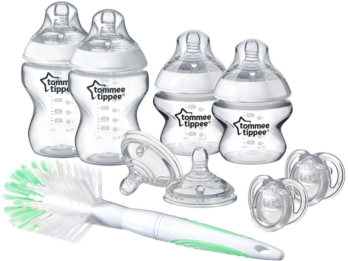 Tommee Tippee sada kojeneckých lahví C2N s kartáčem a šidítky - průhledná