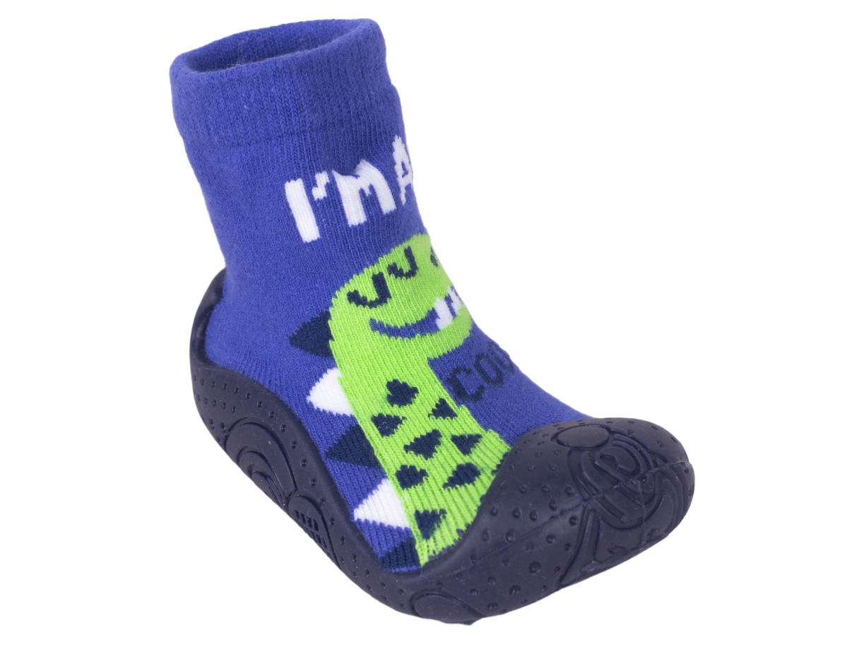 YO Ponožky s gumovou podrážkou - ponožkoboty chlapecké - modré-dinosaur, velikost: 20