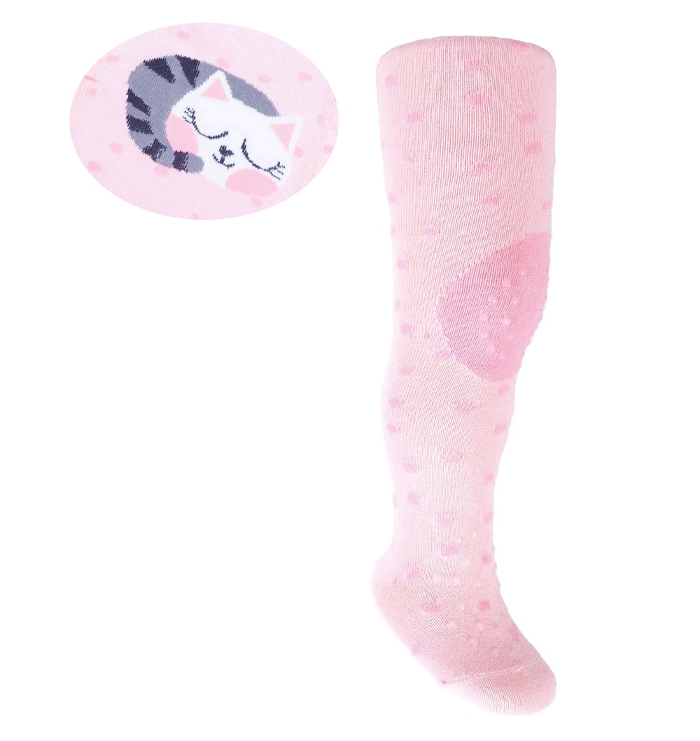 Yo dětské protiskluzové punčocháče pro zdravé lezení a první krůčky - dívčí - růžové-koťátko, velikost: 80-86