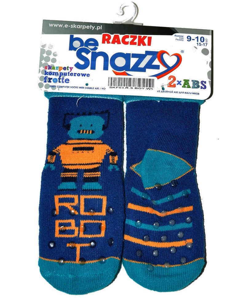 BeSnazzy protiskluzové ponožky pro zdravé lezení a první krůčky froté - chlapecké - modré-robot, velikost: 18-20 (11-12cm)