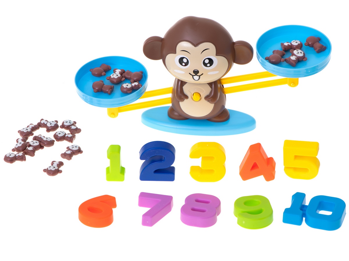 Zábavná vzdělávací hra s čísly a zvířátky - balanční váha Opička
