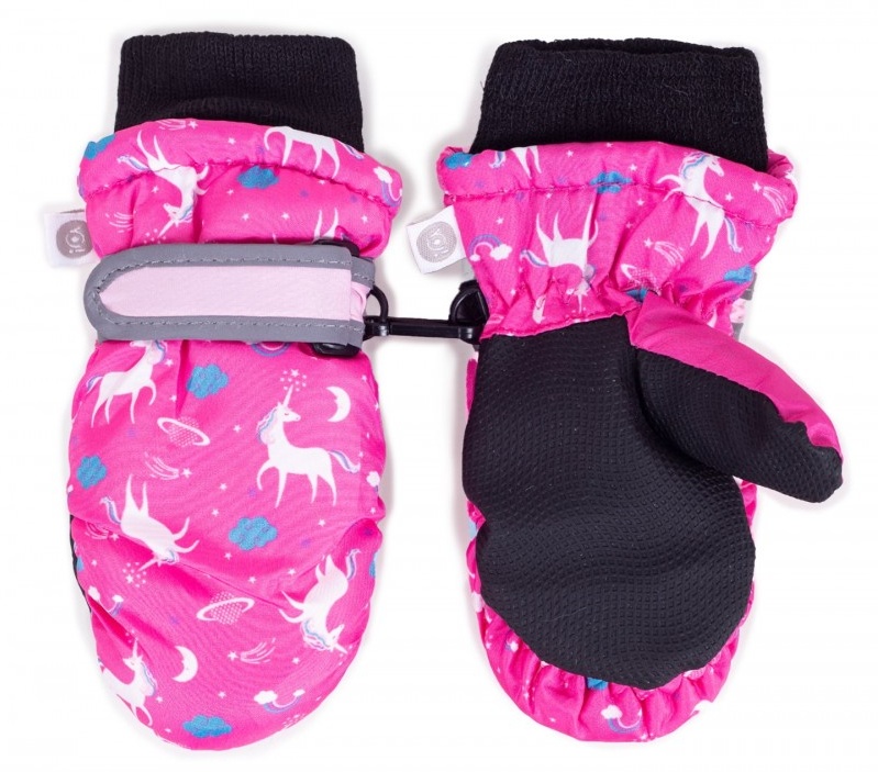 YO Dětské zimní lyžařské rukavice, palčáky - dívčí - růžový jednorožec, velikost: 10cm