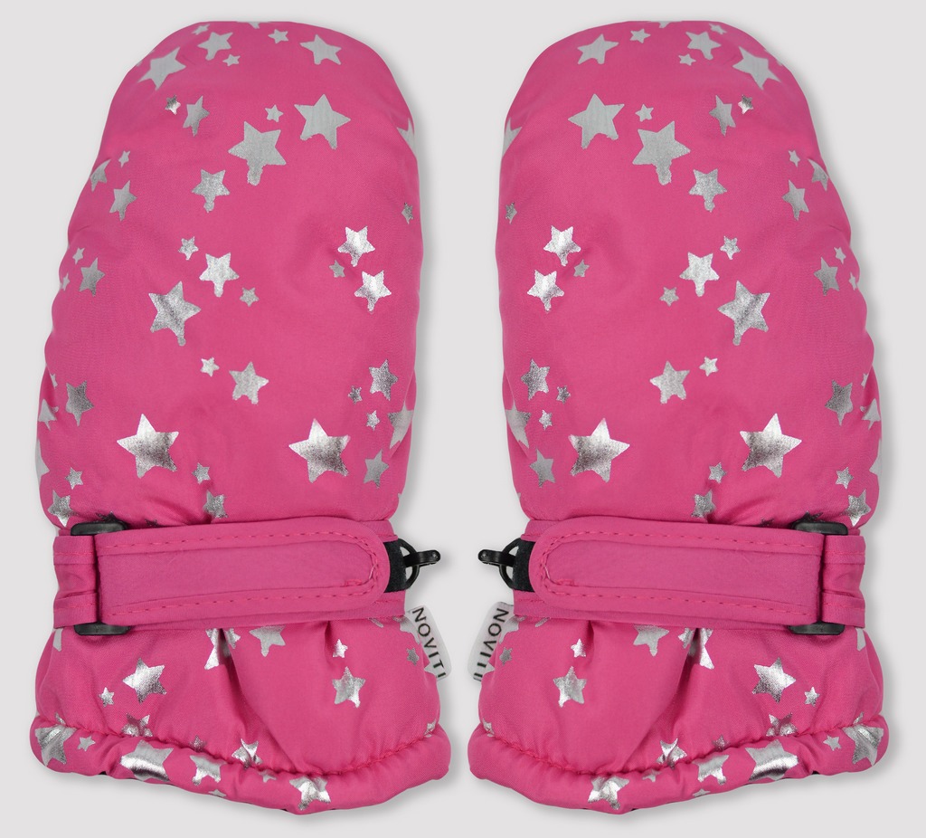 Noviti Dětské zimní lyžařské rukavice, palčáky - dívčí - tmavěrůžové s hvězdičkami, velikost: 14cm