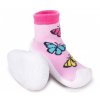 YO Ponožky s gumovou podrážkou ponožkoboty dívčí růžové motýlci 1