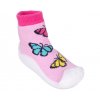 YO Ponožky s gumovou podrážkou ponožkoboty dívčí růžové motýlci 2