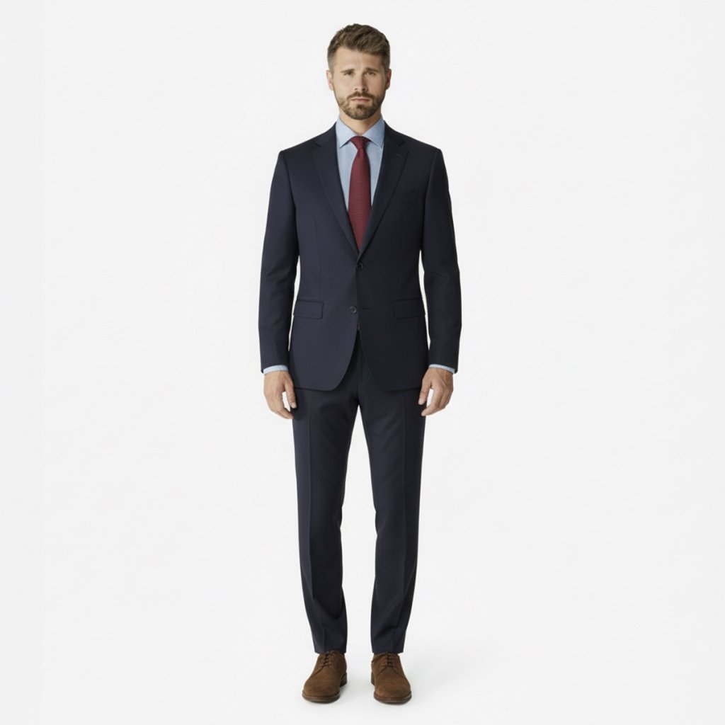 Muž v tmavomodrom obleku