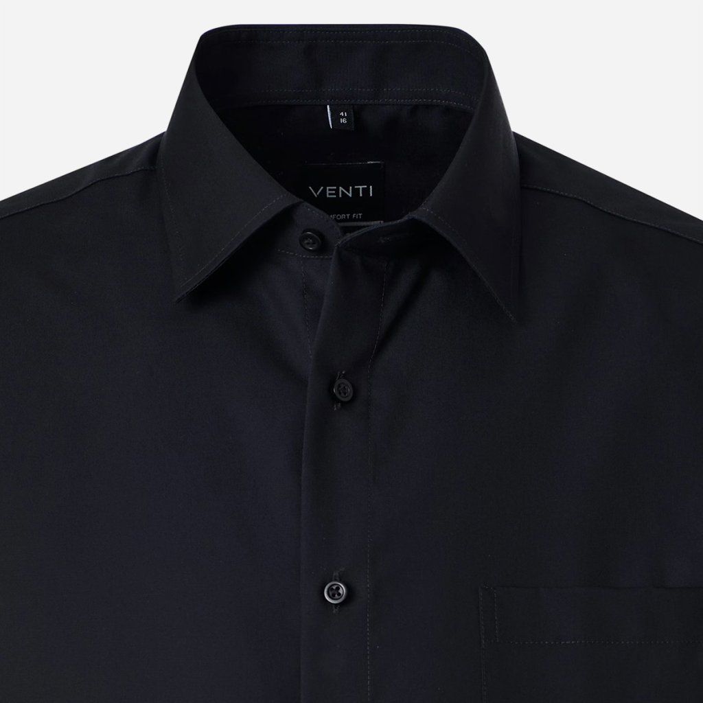 Detail popelínovej tkaniny košele VENTI čierna Comfort Fit krátky rukáv