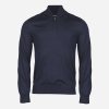 Tmavomodrý merino sveter TEE JAYS na zips