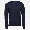 Tmavomodrý merino sveter, V výstrih
