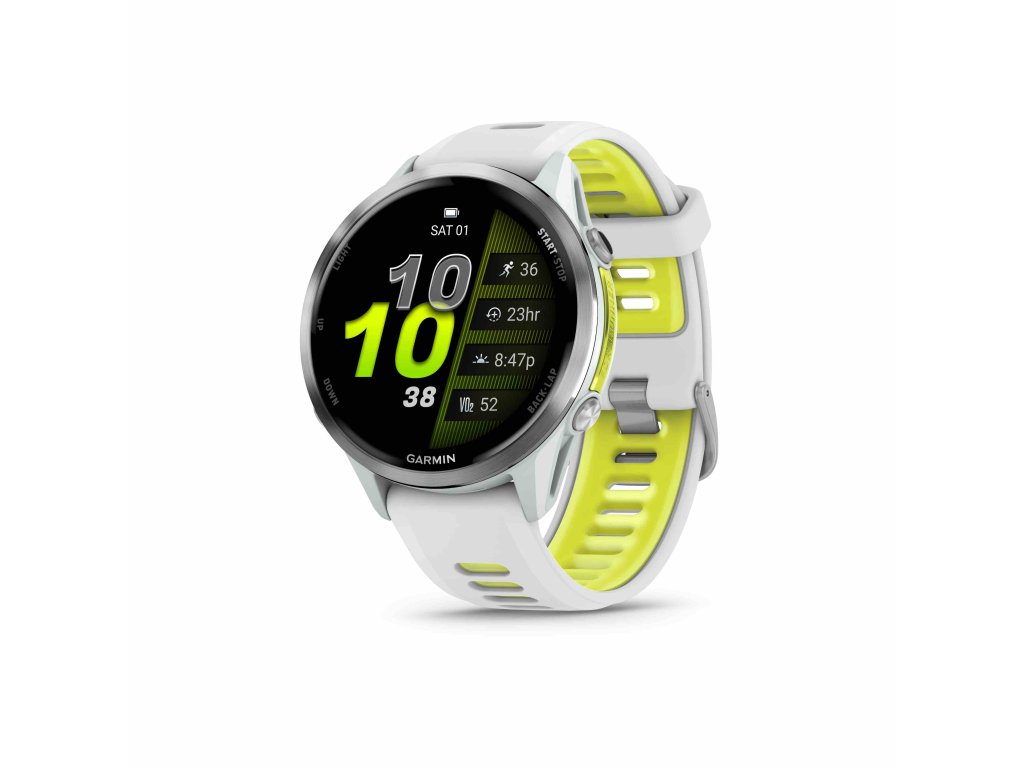 Forerunner970 TitaniumWhitestone HR Front Left 0000 FRx970 47mm Whitestone Hero