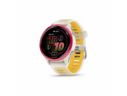 Forerunner570 42mm RaspberryMango HR Front Left 0008 FRx570 42mm Salmon Hero