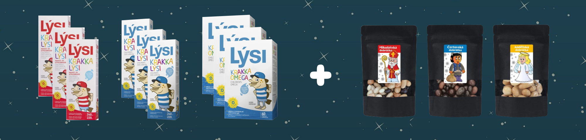 2 balení dětského Lýsi plus 1 Mikulášská dobrůtka