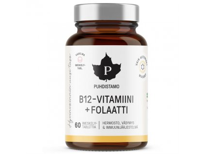 Puhdistamo Vitamin B12 Folate, 60 pastilek malina (Vitamín B12 s folátem Quatrefolic®)