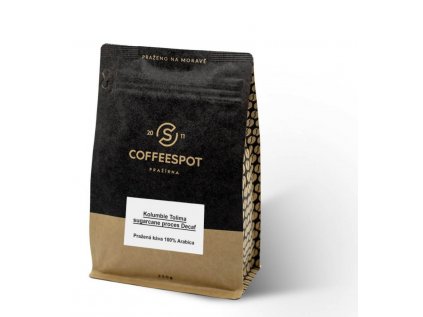 Coffeespot zrnková káva Kolumbie Tolima sugarcane proces Decaf bez kofeinu