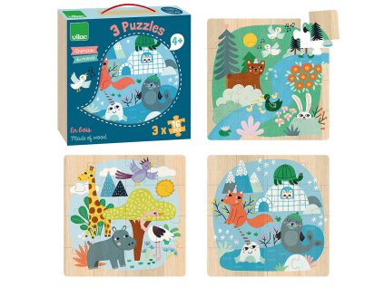 Vilac Dřevěné puzzle Světová zvířata