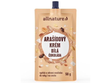 Allnature Arašídový krém s bílou čokoládou, 50 g arašídové máslo s čokoládou, peanut butter with chocolate