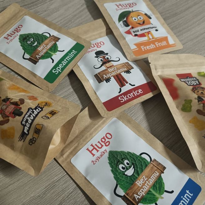 České žvýkačky od Huga bez cukru i bez aspartamu skladem v nových příchutích a větších velikostech balení!