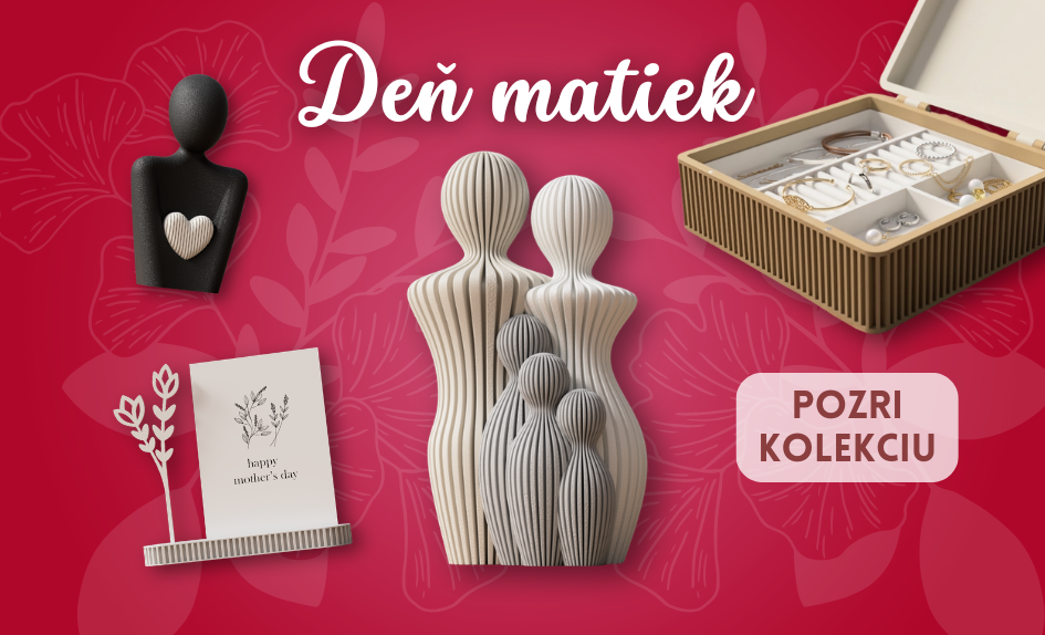 banner deň matiek, obsahuje produkty vhodné na darovanie mamkám. Rodinná soška, box na šperky, alebo aj držiak na fotografiu.