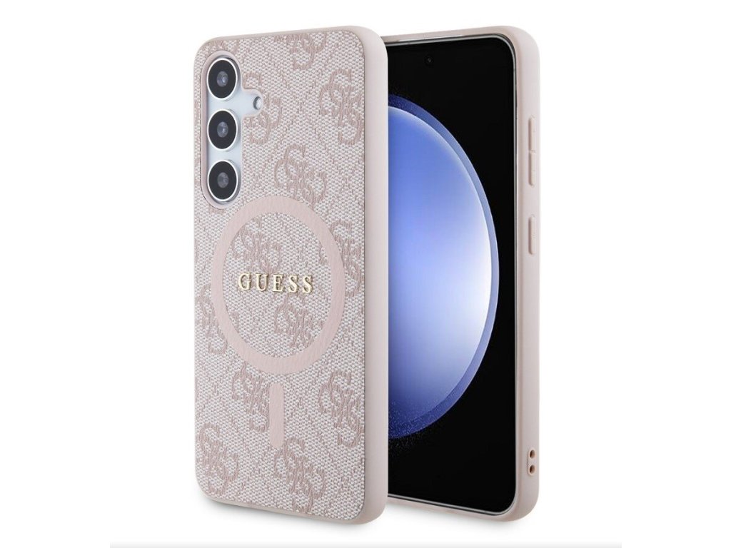 guess pu leather 4g colored ring magsafe zadni kryt pro samsung galaxy s24 pink