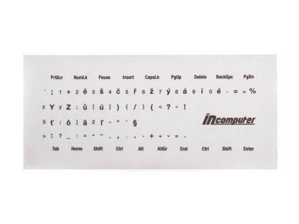 prelepky na klavesnici cerny text bile pozadi