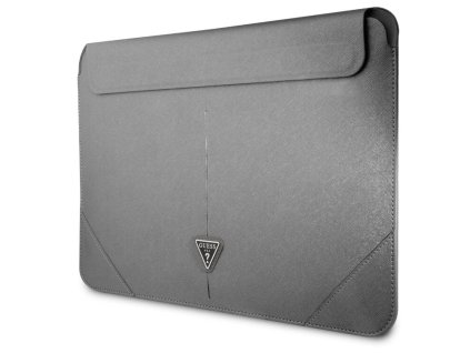guess saffiano triangle metal logo computer sleeve 16 silver