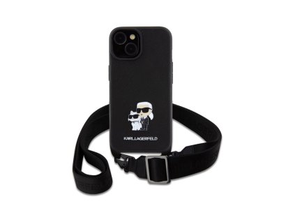 karl lagerfeld saffiano crossbody popruh metal karl and choupette zadni kryt pro iphone 15 cerna