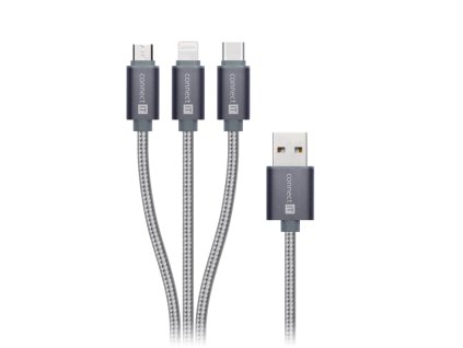 connect it wirez datovy kabel 3v1 usb c micro usb lightning 12m seda