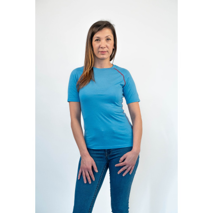 Women's blue MERINO shirt with short sleeves