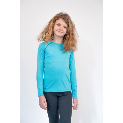 Dětské tyrkysové MERINO triko s dlouhým rukávem