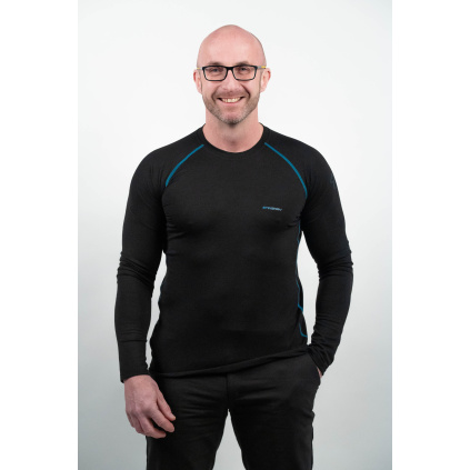 Pánské černé MERINO triko s dlouhým rukávem