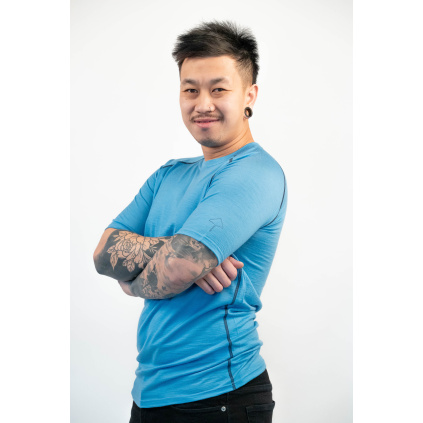 Men's blue MERINO shirt with short sleeves