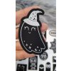 Koženkový štítok Halloween Duch s klobúkom