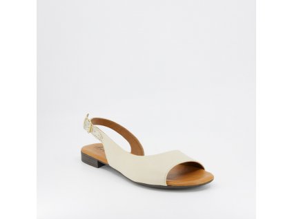 Dámské kožené sandály s volnou špicí na nízkém podpatku v béžové barvě