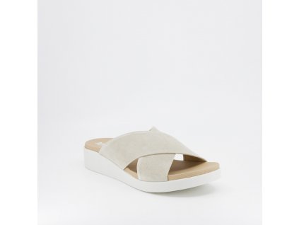 Dámské kožené pantofle v béžové barvě na bílé podešvi