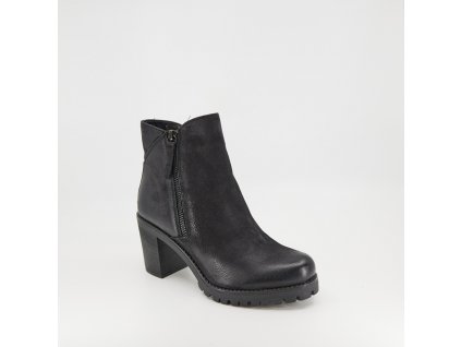 Dámská kožená kotníková obuv na podpatku v černé barvě KLONDIKE