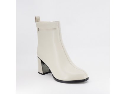 Dámská kožená kotníková obuv na podpatku s bočním zipem v bílé barvě EPICA