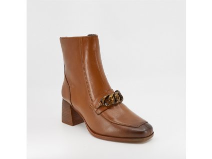 Dámská kožená kotníková elegantní obuv se zipem na podpatku v hnědé barvě s ozdobnou přezkou STIVAL
