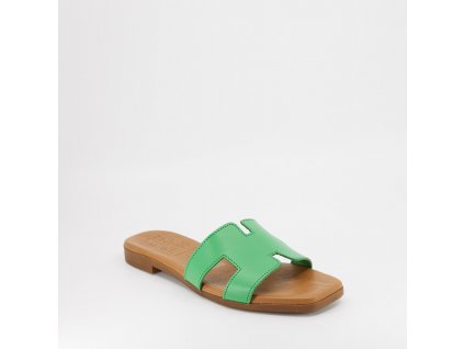 Dámské kožené nazouváky OH MY SANDALS v zelené barvě