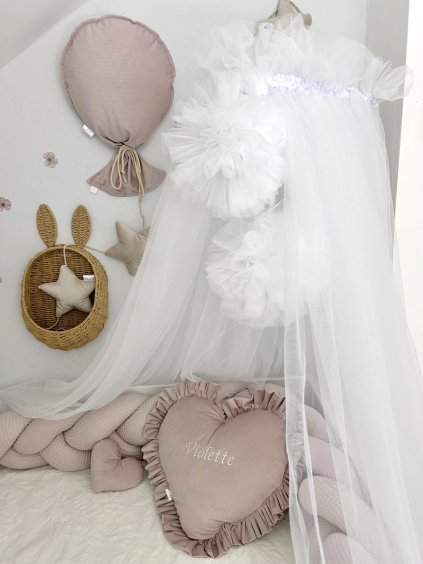 Baldachýn / nebesa - bílá  Nebesa baldachýn nad postýlku s bambulemi