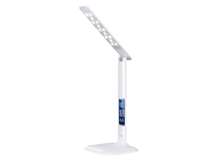 LED stmívatelná stolní lampička s displejem, 7W, volba teploty světla, bílý lesk