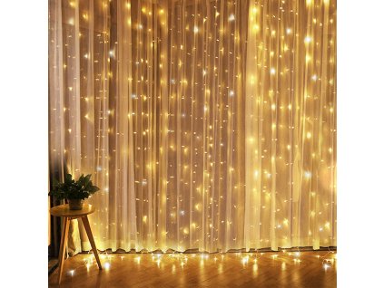 Solight LED vánoční závěs okenní, stříbrný, 300x mini LED, časovač, 8 funkcí, USB
