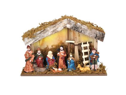 LED dřevěný betlém podsvícený, 26x17cm, 6x LED, 2x AA