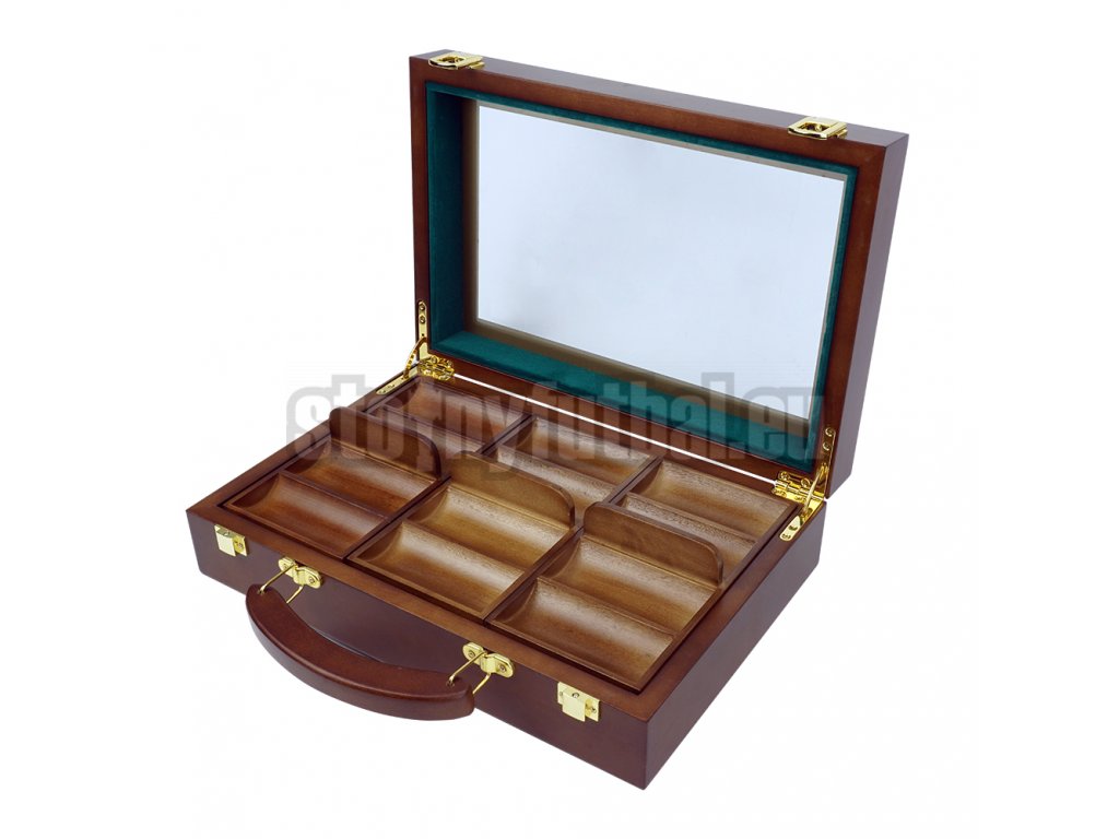 Luxusný drevený kufrík na 300 žetónov