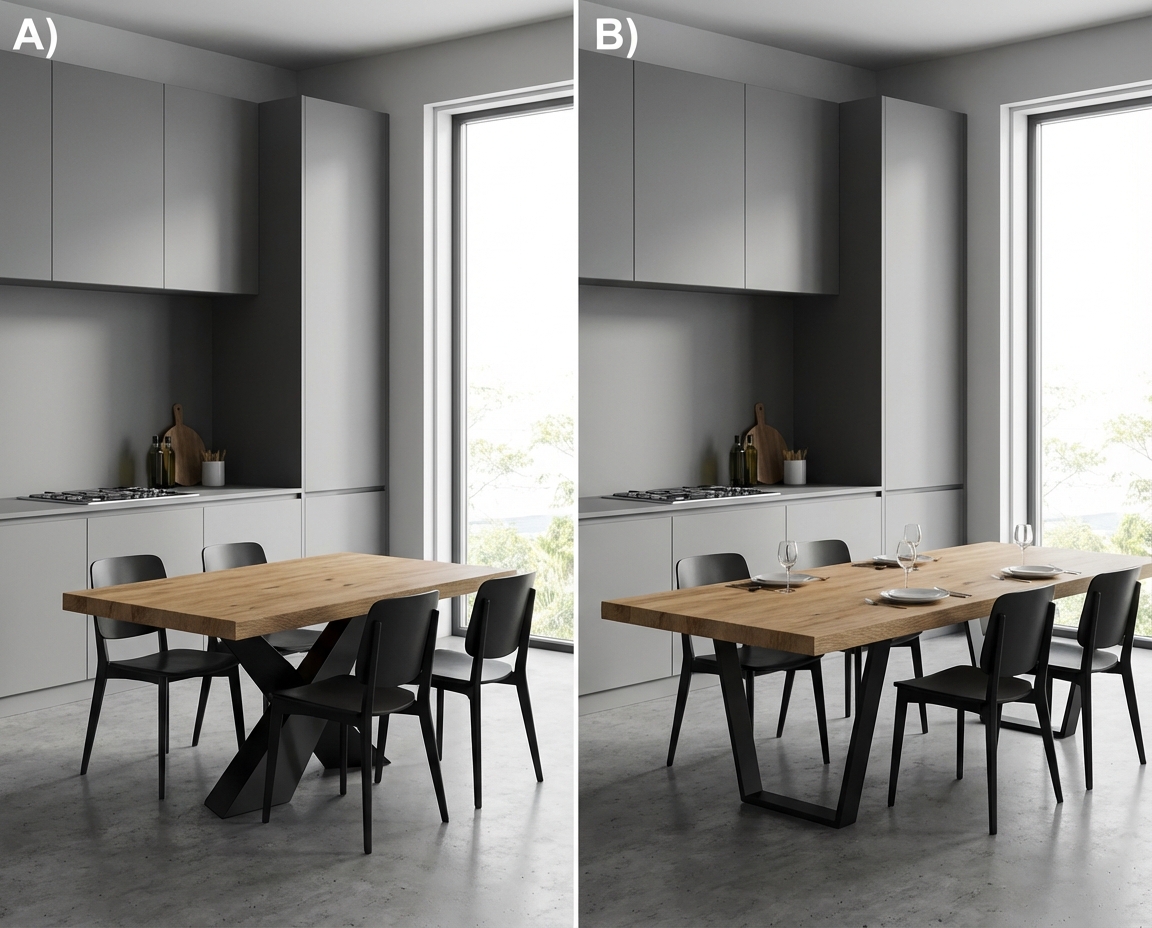 Vizualizace A/B – porovnání dvou variant stolu