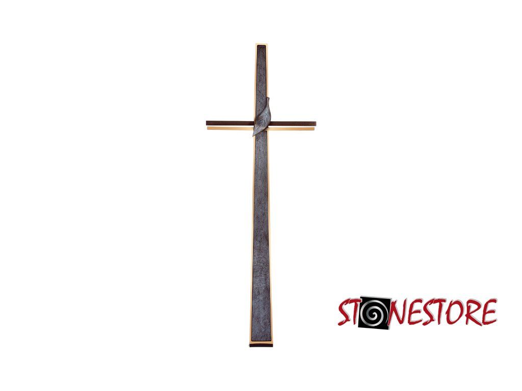 Náhrobní kříž s listem, bronz, 91×33 cm