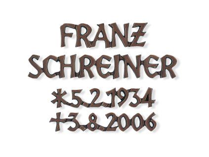 Bronzový nápis Schreiner na náhrobek, 5 mm